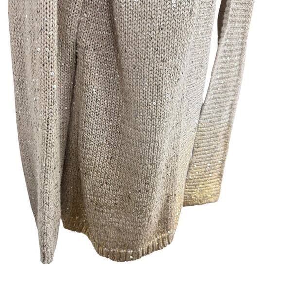 Chicos Womens Beige Sequin Silver Gold Open Cardigan Cotton Blend Sweater 2/ L - Picture 2 of 16
